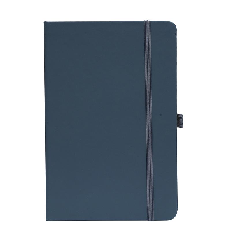 Gray- Pu Leather Note Book With Elastic Band & Pen Holder with Logo